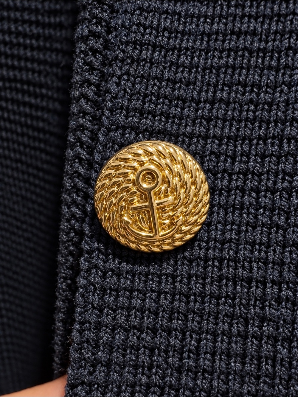 Zara Navy Knit Blazer Cardigan Gold Anchor Buttons Size M - Picture 3 of 3